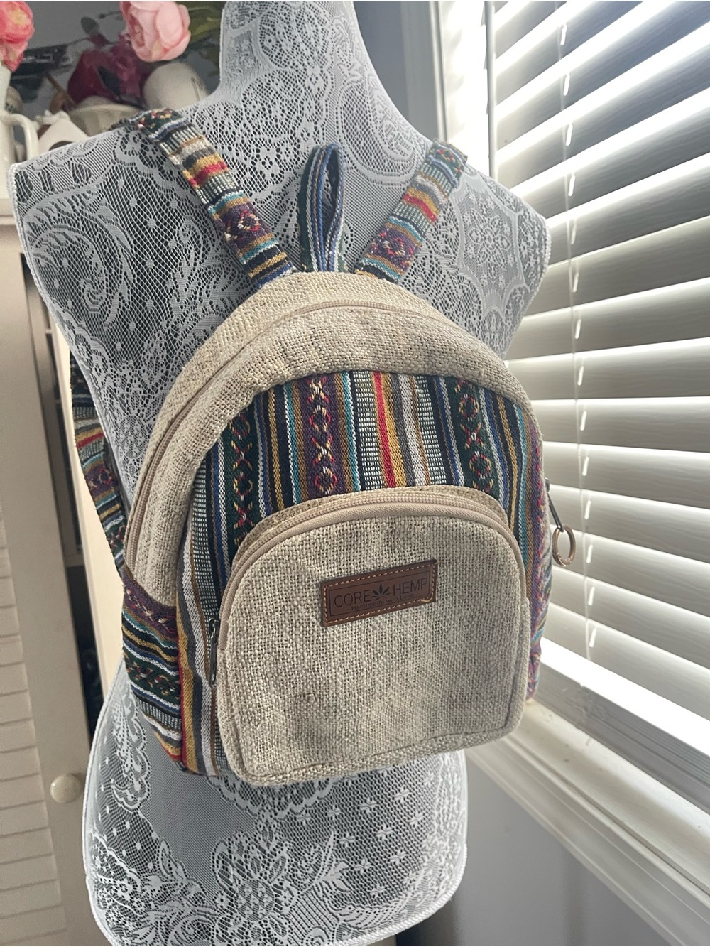 Natural Multi-Color Woven Backpack